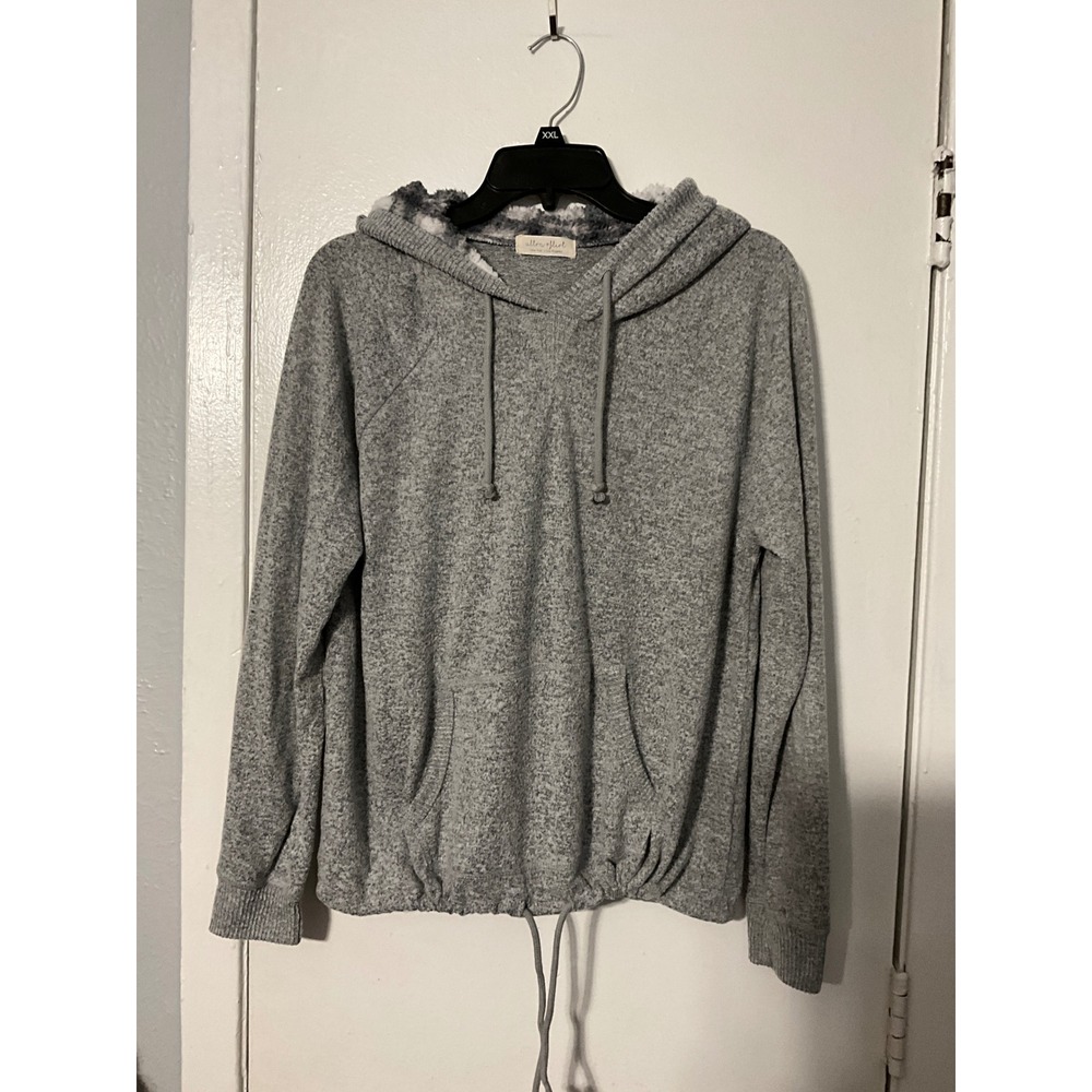 Ultra Flirt Womens XL Heather Grey Faux Fur Lined‎ Hooded Pullover RK313662